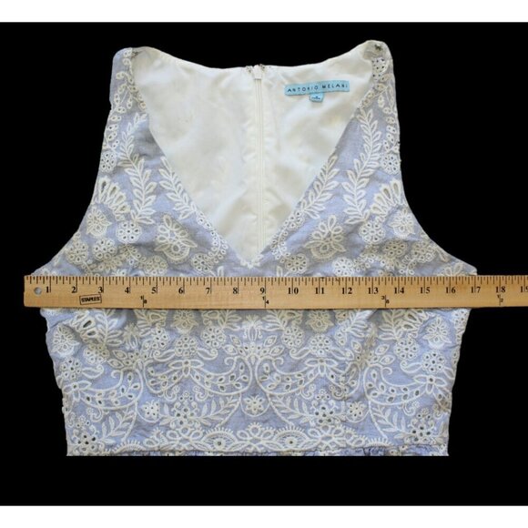 Antonio Melani Zuri Eyelet Embroidered Midi Dress Size 8/M Sleeveless Bluebell - Picture 3 of 11